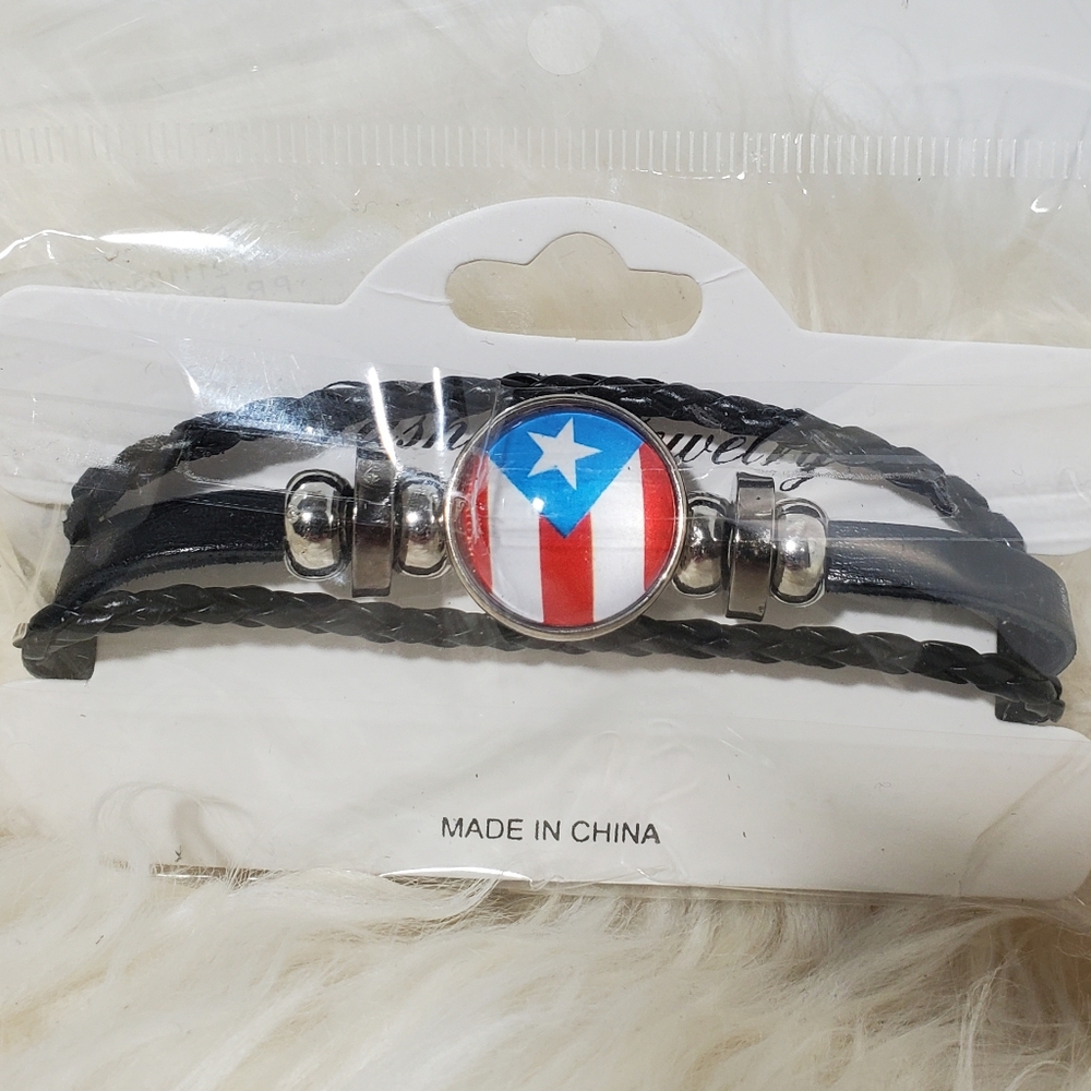 Puerto Rico Flag Black Expandable Bracelet